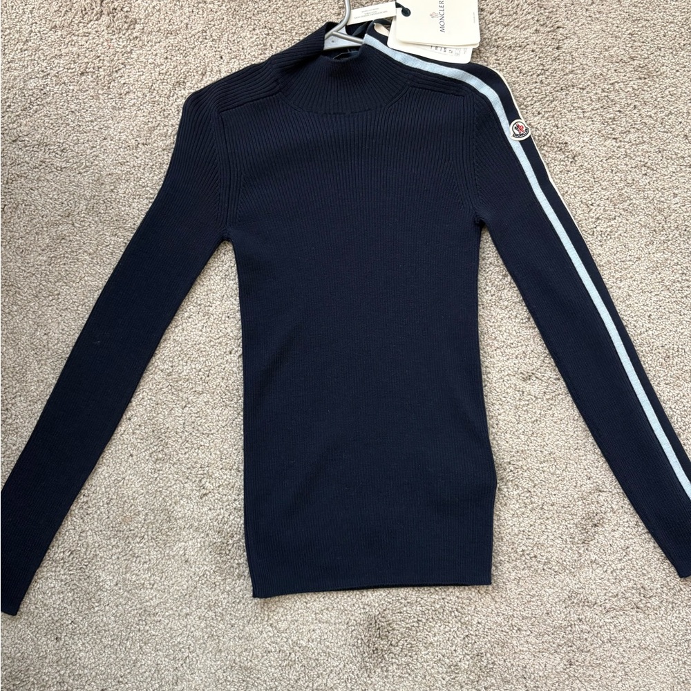 Moncler Navy Sweater with White Stripe